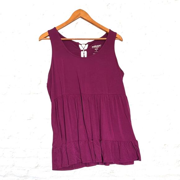 torrid Tops - Torrid Purple Super Soft Jersey‎ Knit Babydoll Tie Back Flowy Tiered Tank Size 0
